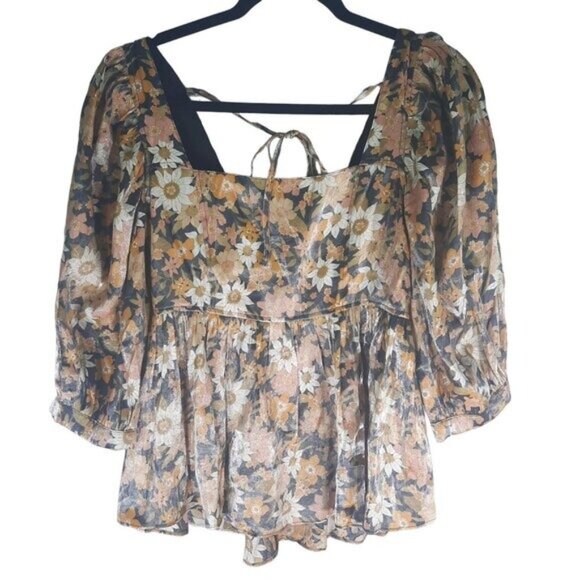 Altar'd State Whimsical babydoll Satin Floral Blouse - Picture 3 of 11